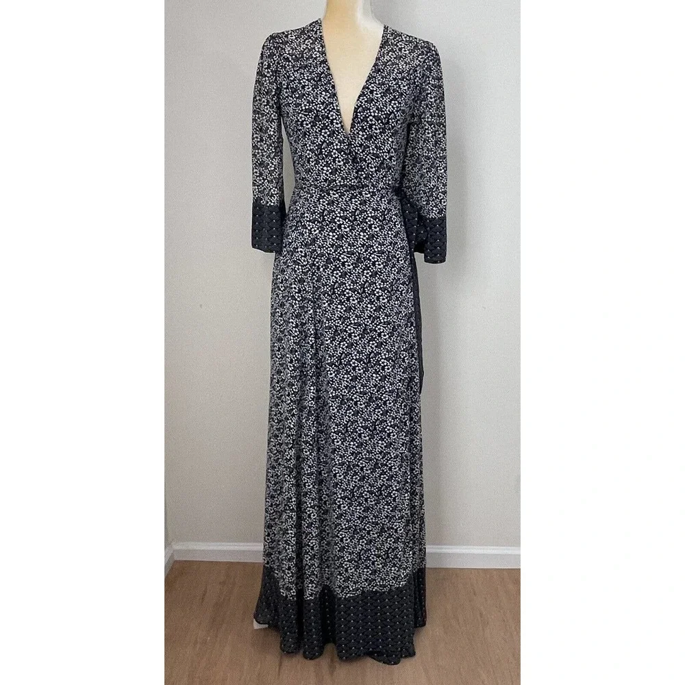 Tularosa Jolene Wrap Maxi Dress Size XS Navy Floral